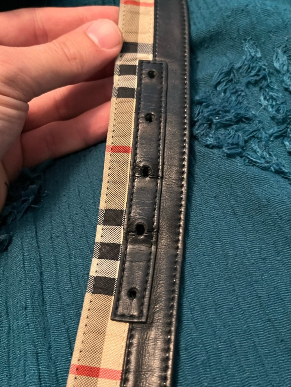 Burberry Black and Beige Logo Strap Belt with Silver Buckle - Picture 2 of 4